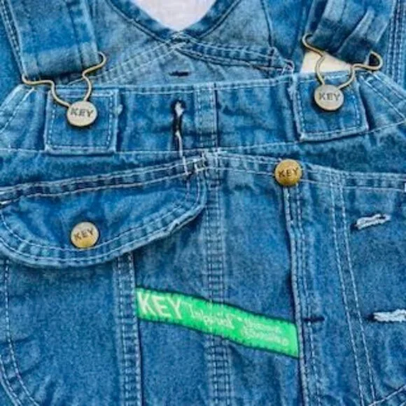 VTG KEY Bib Imperial Denim Jean Overall Men's Size 34 x 30 Blue - Picture 2 of 15